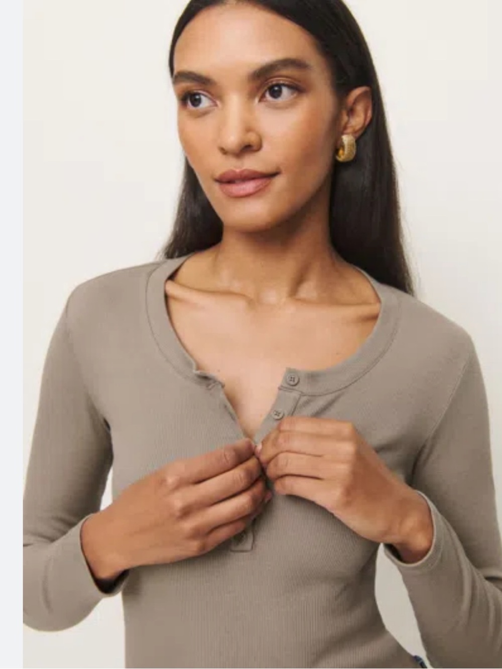 Reformation Jayden Long Sleeve Henley Tee In Taupe